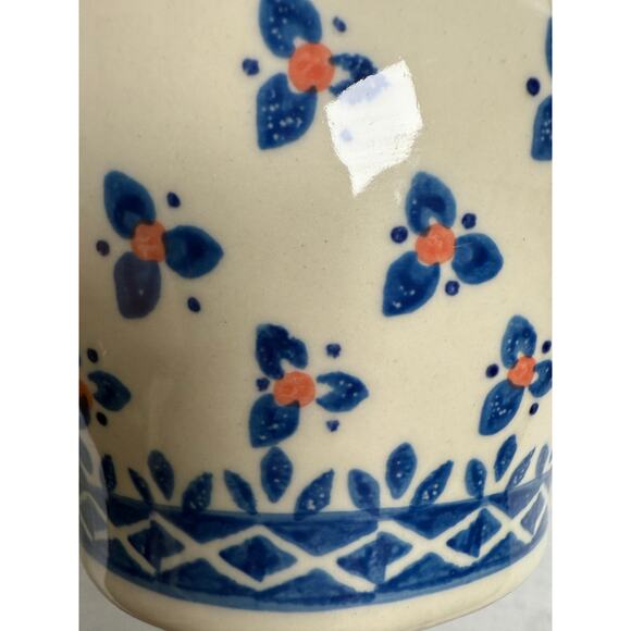 Boleslawiec Polish Pottery Medium Canister Blue Orange Hand Made - Picture 5 of 10